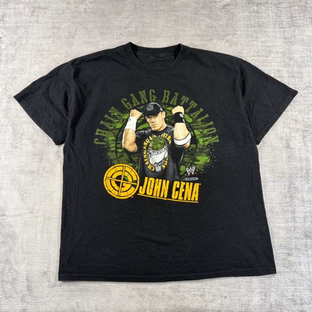 WWE John Cena Shirt Mens XL Black Y2K Chain Gang Battalion Hybrid Tee Wrestling